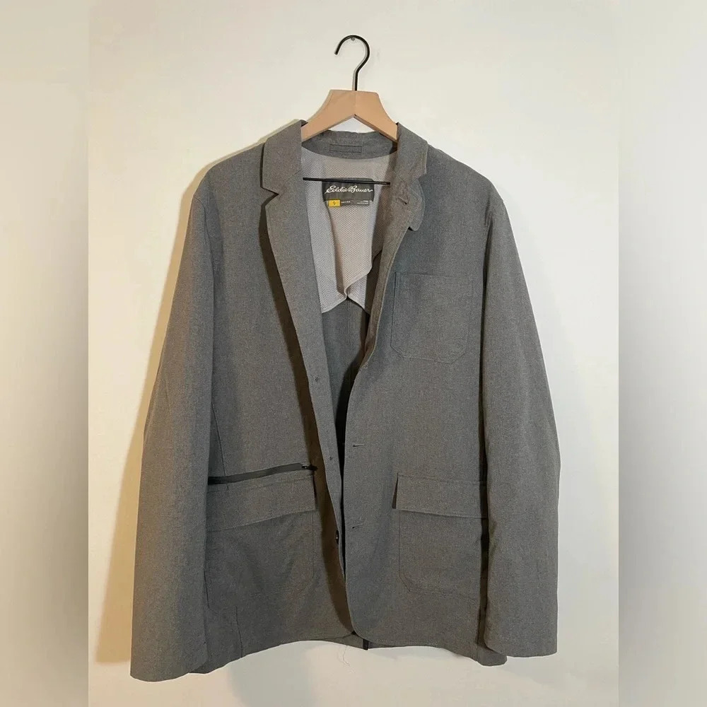 Eddie Bauer Travex Travel Blazer Jacket Mens T42 Gray Voyager Light Business EUC